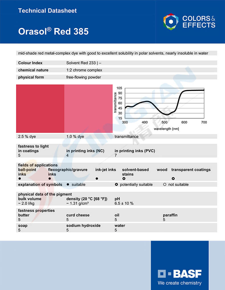 巴斯夫385金屬絡合染料TDS技術數據表
