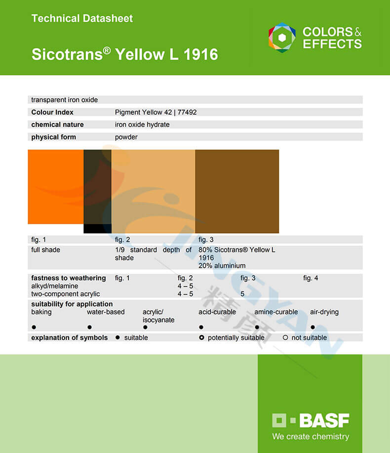 巴斯夫L1916透明氧化鐵黃顏料技術指標